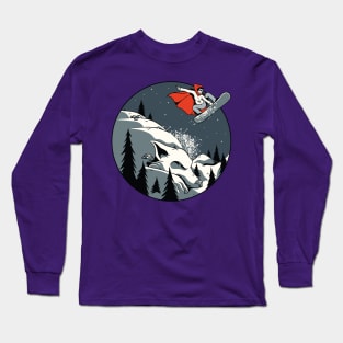 Little Red Ridding Hood Snowboarding Down the Snow White Wolf Mountain Long Sleeve T-Shirt